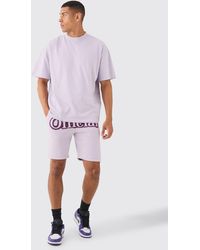 BoohooMAN - Oversized Extended Neck Official Spray Graffiti T-shirt And Shorts Set - Lyst