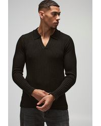 BoohooMAN - Regular Fit Ribbed V Neck Collar Knitted Polo - Lyst