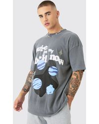 Boohoo - Oversized Washed Space Puff Print T-shirt - Lyst