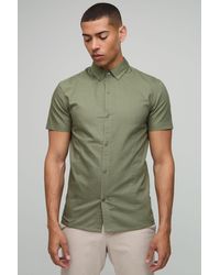 BoohooMAN - Slim Fit Button Down Collar Oxford Short Sleeve Shirt - Lyst