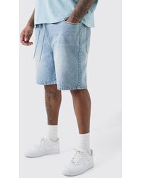 BoohooMAN - Plus Elasticated Waist Relaxed Fit Denim Shorts In Light Blue - Lyst