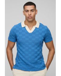 BoohooMAN - Regular Fit V Neck Plaid Knitted Polo - Lyst