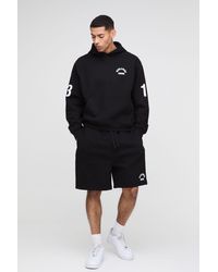 BoohooMAN - Oversized Boxy Worldwide Drop Crotch Hooded Short Tracksuit - Lyst