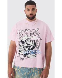 BoohooMAN - Plus Skull Printed T-shirt In Light Pink - Lyst