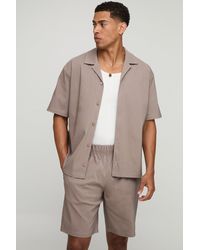BoohooMAN - Oversized Revere Short Sleeve Bengaline Shirt & Short Set - Lyst