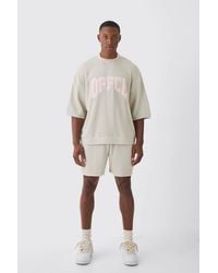 BoohooMAN - Oversized Boxy Heavyweight Jumbo Waffle Sweat & Short Set - Lyst