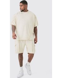 BoohooMAN - Plus Oversized Extended Neck Distressed Seam T-shirt & Short Set - Lyst