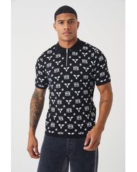 BoohooMAN - Muscle Fit Jacquard Half Zip Polo - Lyst