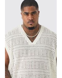 BoohooMAN - Plus Oversized Crochet Knit Sweater Tank In Ecru - Lyst