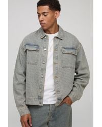 BoohooMAN - Oversized Boxy Monogram Washed Jean Jacket - Lyst