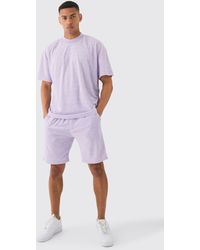 BoohooMAN - Oversized Extended Neck Towelling Homme T-shirt & Shorts Set - Lyst