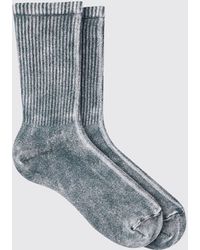 BoohooMAN - Acid Wash Plain Ribbed Sports Socks In Charcoal - Lyst