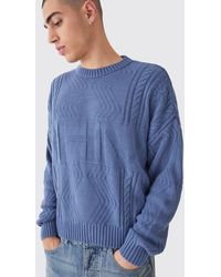 BoohooMAN - Oversized Boxy Bhm Cable Knit Jumper - Lyst
