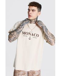 BoohooMAN Oversize T-Shirt mit Limited Edition Monaco Print - Natur