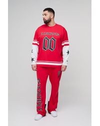 BoohooMAN - Plus Limited Print Oversized Faux Layer T-shirt Sand Gusset Jogger Set - Lyst