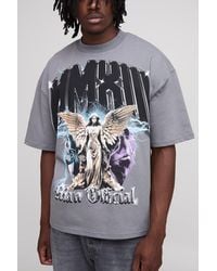 BoohooMAN - Tall Oversized Heavyweight Over The Seam Angel Printed T-Shirt - Lyst