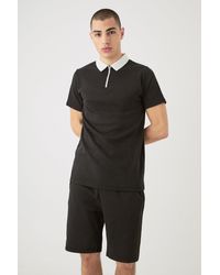 BoohooMAN - Slim Fit 1/4 Zip Polo And Short Set - Lyst
