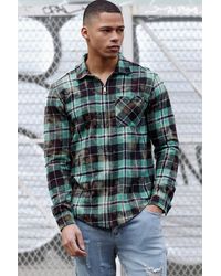 BoohooMAN - Zip Through Washed Checked Shirt - Lyst