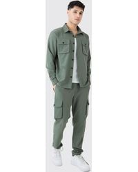 BoohooMAN - Lightweight Stretch Utility Shirt And Trouser Set - Lyst