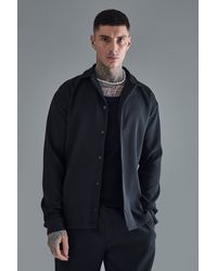 BoohooMAN - Tall Drop Revere Long Sleeve Pleated Shirt In Black - Lyst