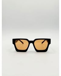 BoohooMAN - Svnx Chunky Oversize Square Sunglasses In Black With Orange Lenses - Lyst