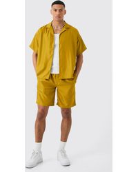 BoohooMAN - Short Sleeve Boxy Soft Twill Shirt And Short - Lyst