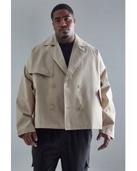 BoohooMAN - Plus Cropped Double Breasted Trench Coat - Lyst