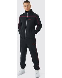 BoohooMAN - Regular Fit Homme Piping Detail Zip Through Funnel Neck Tracksuit - Lyst