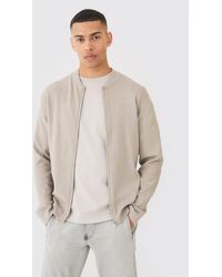 BoohooMAN - Regular Fit Branded Knitted Bomber - Lyst