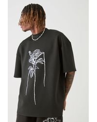 BoohooMAN - Tall Oversized Floral Line Drawing Scuba T-shirt - Lyst