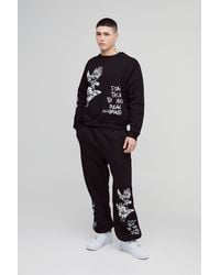 BoohooMAN - Oversized Boxy Graffiti Slogan Sweatshirt Tracksuit - Lyst