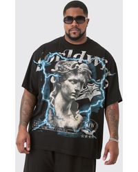 BoohooMAN - Plus Renaissance World Wide Over The Seam Graphic T-shirt In Black - Lyst