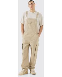 BoohooMAN - Washed Twill Multi Cargo Pocket Relaxed Fit Dungarees - Lyst