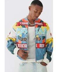 BoohooMAN - Boxy Dice Embroidered Pu Bomber Jacket - Lyst