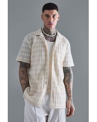 BoohooMAN - Tall Short Sleeve Oversized Revere Abstact Open Weave Shirt - Lyst