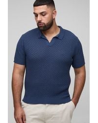 Boohoo - Polo Plus Oversize Recto De Croché Con Estampado De Cuadros Micro - Lyst