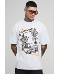 BoohooMAN - Tall Oversize T-Shirt mit floralem Homme Moto-Print - Lyst