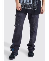 BoohooMAN - Tall Slim Stacked Zip Flare Paint Splatter Cargo Trouser - Lyst