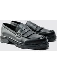 BoohooMAN - Pu Chunky Sole Tassel Loafer In Black - Lyst