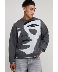 Boohoo - Oversized Boxy Face Jacquard Knitted Jumper - Lyst