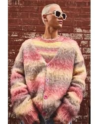 BoohooMAN - Oversized Boxy Brushed Stripe Knitted Cardigan - Lyst