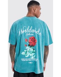 Boohoo - Oversized Washed Worldwide Floral Graphic T-shirt - Lyst