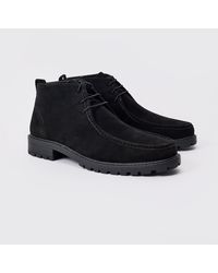 BoohooMAN - Faux Suede Apron Front Boots In Black - Lyst
