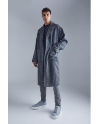 BoohooMAN - Single Breasted Brushed Stripe Overcoat - Lyst