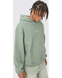 BoohooMAN - Oversized Boxy Quilted Embroided Hoodie - Lyst