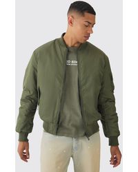 BoohooMAN - Oversized Boxy Padded Nylon Bomber Jacket In Khaki - Lyst