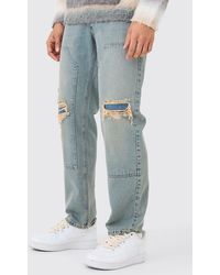BoohooMAN - Relaxed Rigid Ripped Carpenter Jeans In Vintage Blue - Lyst