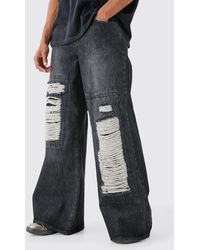 BoohooMAN - Baggy Rigid Extreme Ripped Denim Jean In Washed Black - Lyst