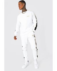 BoohooMAN Man Gold Sweatshirt-Trainingsanzug mit Seitenstreifen - Weiß