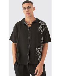 BoohooMAN - Boxy Jacquard Knit Floral Detail Shirt In Black - Lyst
